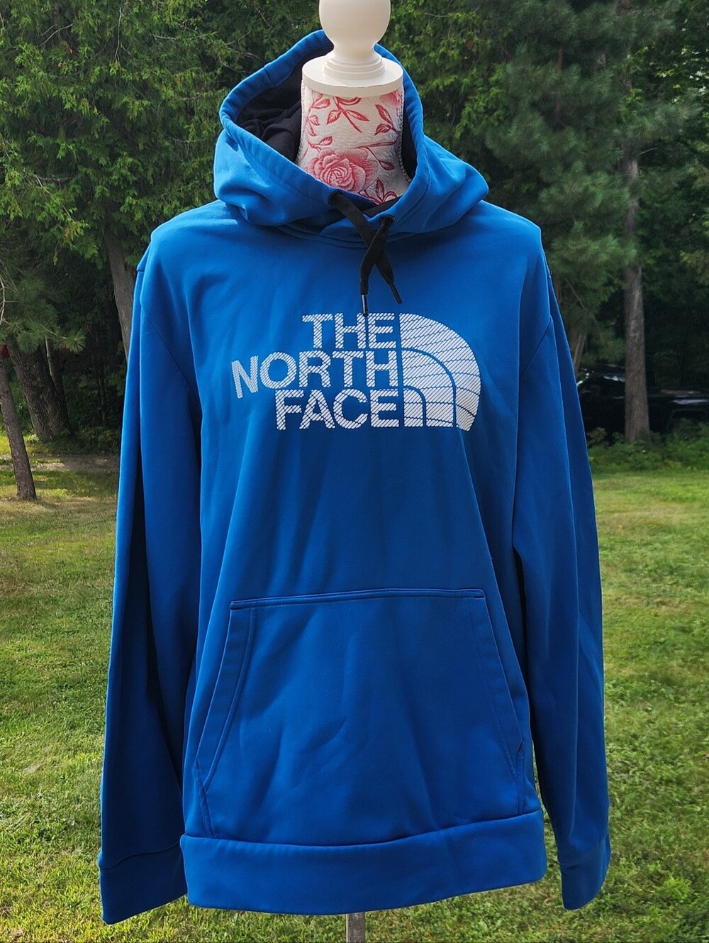 The North Face Men's Blue Crewneck Hoodie with White Logo